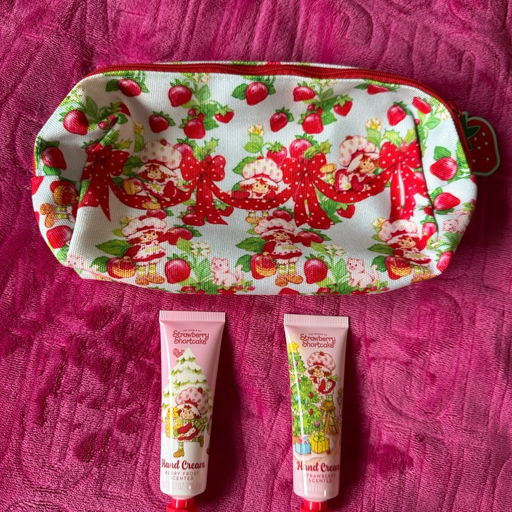 Small Strawberry Shortcake Makeup Bag With 2 New Hand Lotions